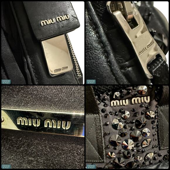 MIU MIU Black Faille Crystal Embellished Beaded Leather Trim Mini Luxe‎ Backpack main image 7
